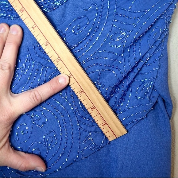 Mother Of The Bride Dress Size Medium Blue Iris Knee Length W Beading Jack Bryan - Picture 11 of 15